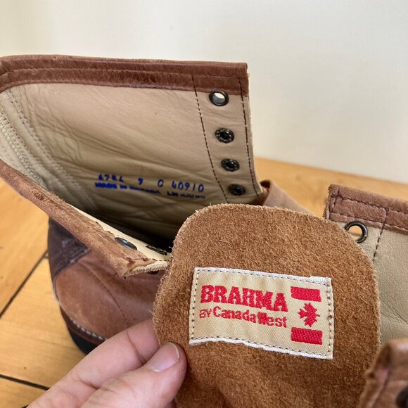 Brahma Leather Lace-Up Boots Roper Western Kiltie Fringe Two-Tone Brown - Picture 7 of 7